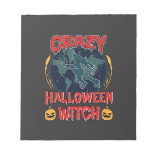 Crazy Halloween Witch Pumpkin Flying Moon Spooky N Notepad