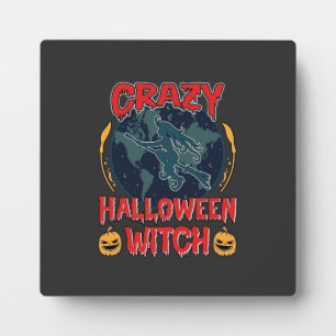 Crazy Halloween Witch Pumpkin Flying Moon Spooky N Plaque