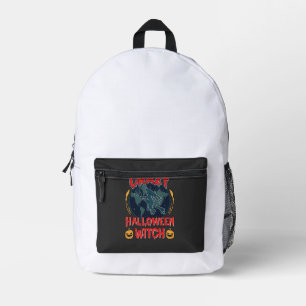 Crazy Halloween Witch Pumpkin Flying Moon Spooky N Printed Backpack
