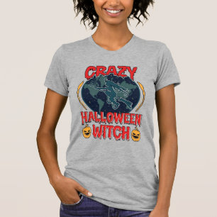 Crazy Halloween Witch Pumpkin Flying Moon Spooky N T-Shirt