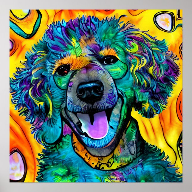 Crazy Happy Cockapoo Dog Art Portrait Poster (Front)