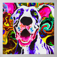 Crazy Happy Great Dane Dog Art Portrait