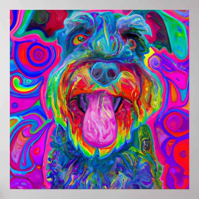 Crazy Happy Schnauzer Dog Art Portrait Poster (Front)