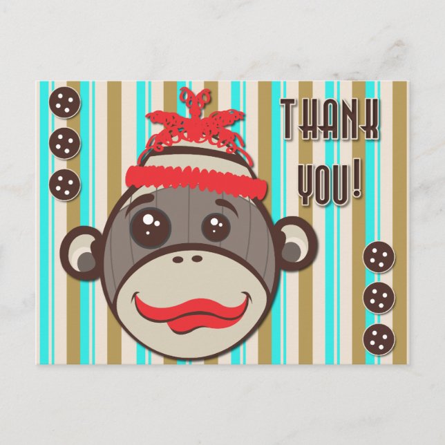 Crazy Hat Sock Monkey Thank You Postcard (Front)
