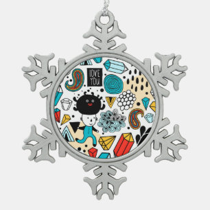 Crazy head snowflake pewter christmas ornament