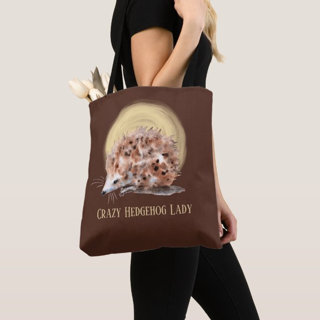 Crazy hedgehog lady add text tote bag (Close Up)