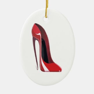 Crazy heel red stiletto shoe art christmas ornament