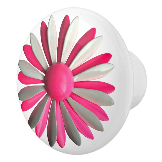 Crazy Hippie Pink Daisy Flower Floral BOHO Spring Ceramic Knob (Right)
