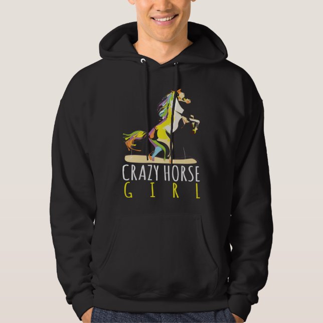 Crazy Horse Girl Horseback Riding Equestrian Horse Hoodie (Front)