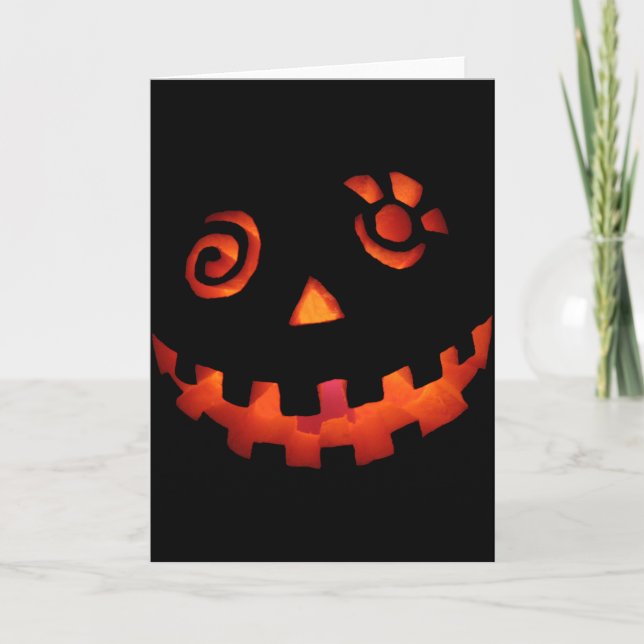Crazy Jack O Lantern Pumpkin Face Orange Card (Front)