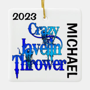 Crazy Javelin Thrower CUSTOM Ceramic Ornament