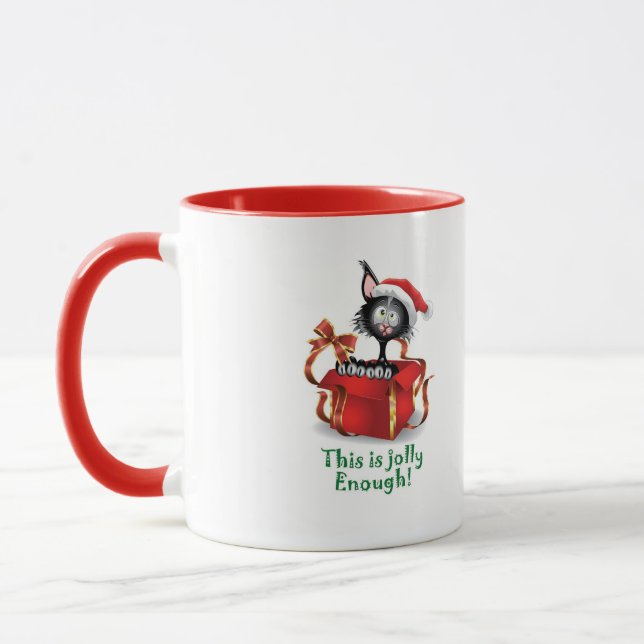 Crazy Jolly Black Christmas Cat Mug (Left)