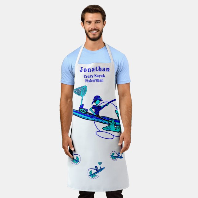 Crazy Kayak Fisherman Humour Apron (Worn)