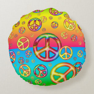 Crazy Kids Colours-PEACE OUT-16in Round Pillow