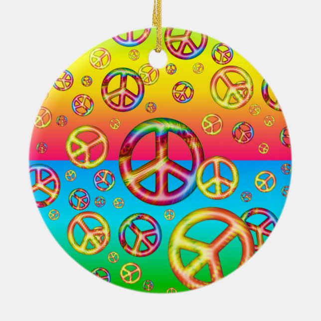 Crazy Kids Colours-PEACE OUT-Round Ornament (Back)