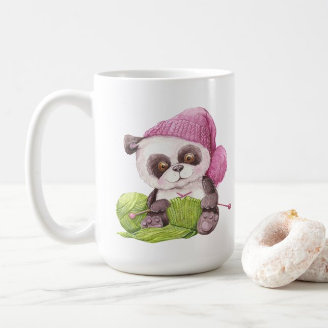 crazy knitting lady add text coffee mug (With Donut)