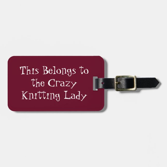 Crazy Knitting Lady Luggage Tag (Front Horizontal)