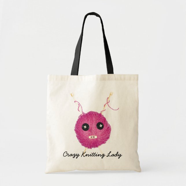 Crazy Knitting Lady Tote Bag (Front)