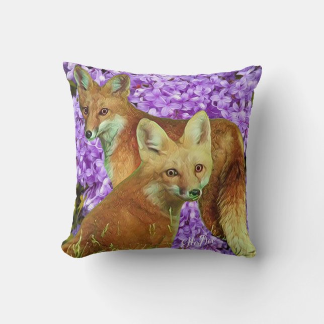 Crazy Like a Fox in Lilacs Cushion (Front)