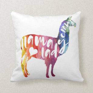 Crazy Llama Lady. Funny Saying. Watercolor Art Cushion