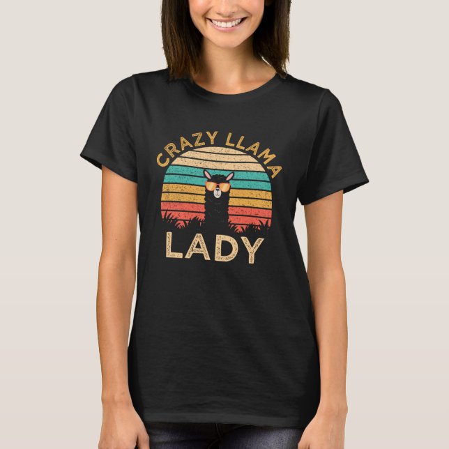 Crazy Llama Lady  Llama Wearing Sunglasses Farmer T-Shirt (Front)