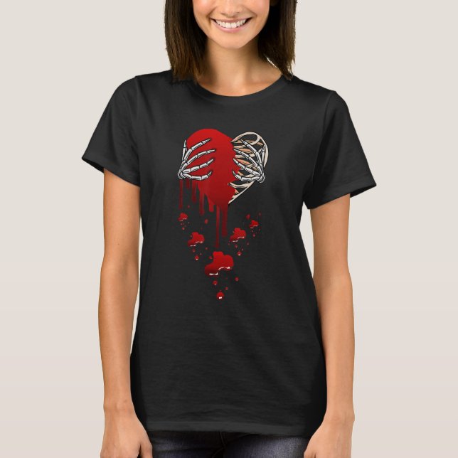 Crazy Love Hurt Broken Heart Pain Skeleton Bloody  T-Shirt (Front)