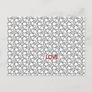 "Crazy, Love" Typography Pattern in Black White Postcard