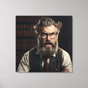 Crazy mad professor with beard canvas print