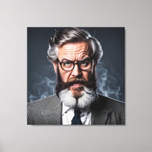 Crazy mad professor with beard canvas print