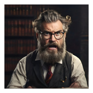 Crazy mad professor with beard photo print