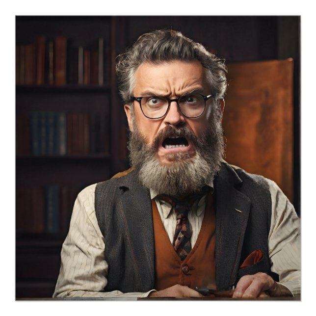 Crazy mad professor with beard photo print (Front)
