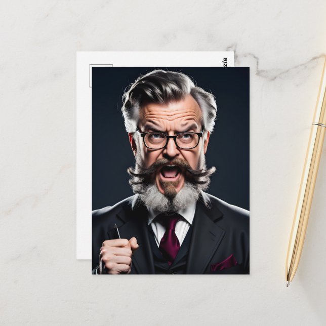 Crazy mad professor with beard postcard (Front/Back In Situ)