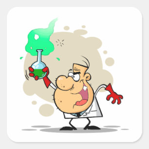 crazy mad scientist cartoon square sticker