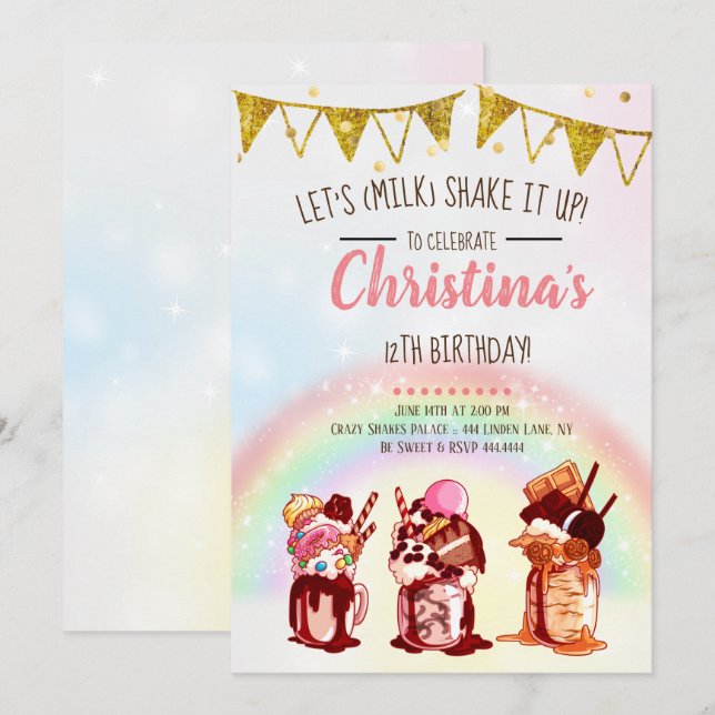 Crazy Milkshake Birthday Invitation (Front/Back)