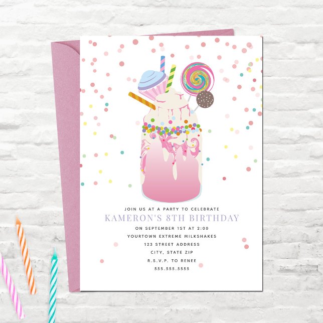Crazy Milkshake Candy Cupcake Pink Birthday Party  Invitation (Creator Uploaded)