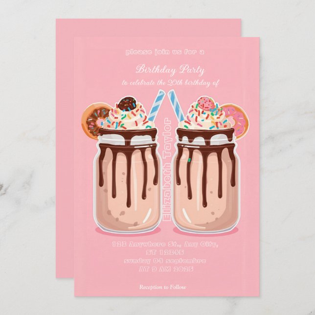 Crazy Milkshake Party Invitation – Colorful Sweet  (Front/Back)