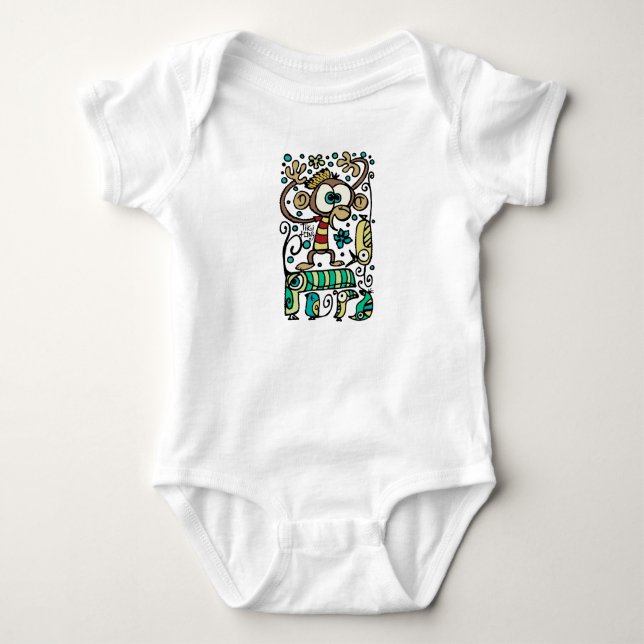Crazy Monkey and Birds Baby Bodysuit (Front)