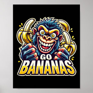 Crazy Monkey Go Bananas Sticker  Poster