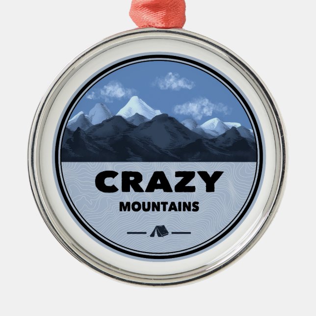 Crazy Mountains Montana Camping Metal Tree Decoration (Front)
