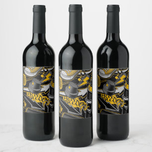 Crazy Music Black Yellow Graffiti Spay all star Wine Label