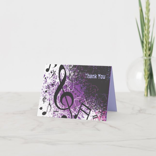 CRAZY MUSICAL NOTES Bar Bat Mitzvah Thank You Card (Front)