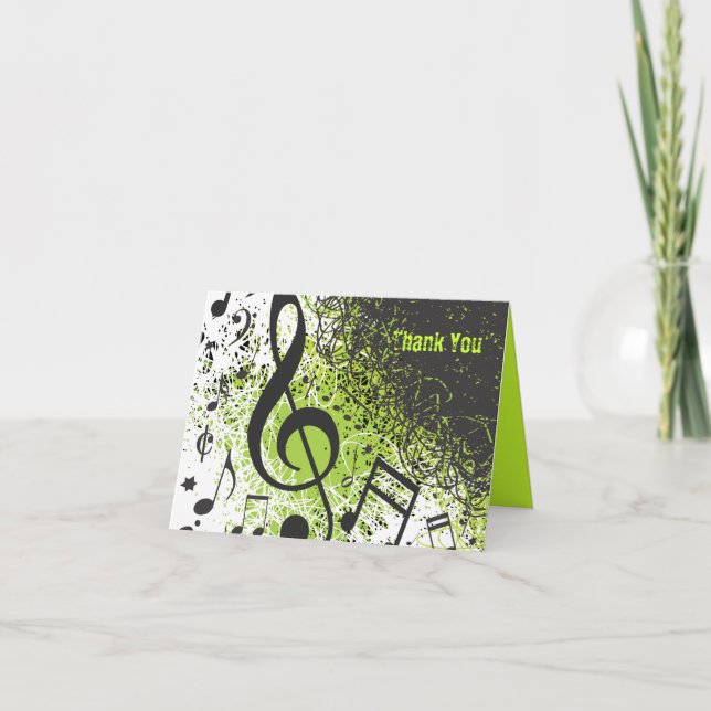 CRAZY MUSICAL NOTES Bar Bat Mitzvah Thank You Card (Front)