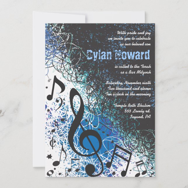 CRAZY MUSICAL NOTES Bar Mitzvah Invitation (Front)