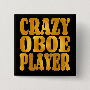 Crazy Oboe Player in Gold 15 Cm Square Badge