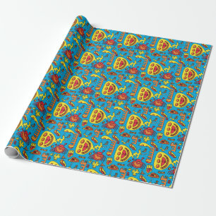 Crazy Ocean Creatures and Yellow Submarine Jigsaw Wrapping Paper