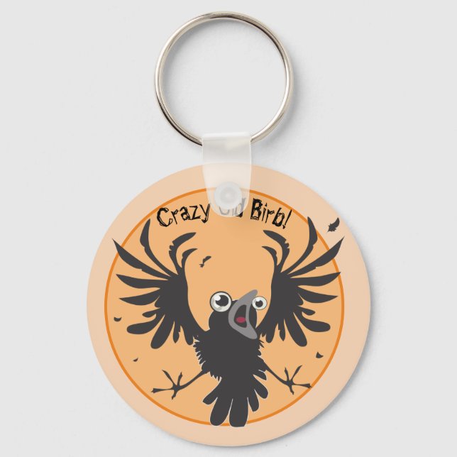 Crazy Old Birb Raven Key Ring (Front)