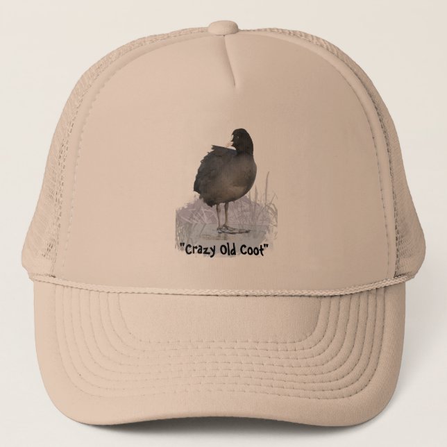 "Crazy Old Coot" Old Age Fun Coot Bird Art Quote Trucker Hat (Front)
