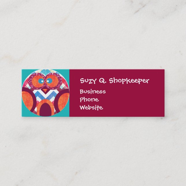 Crazy Owl Colourful Chevron Purple Orange Pink Blu Mini Business Card (Front)