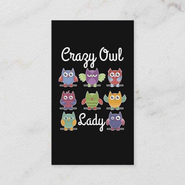 Crazy Owl Girl Funny Owl Lady Business Card (Front)