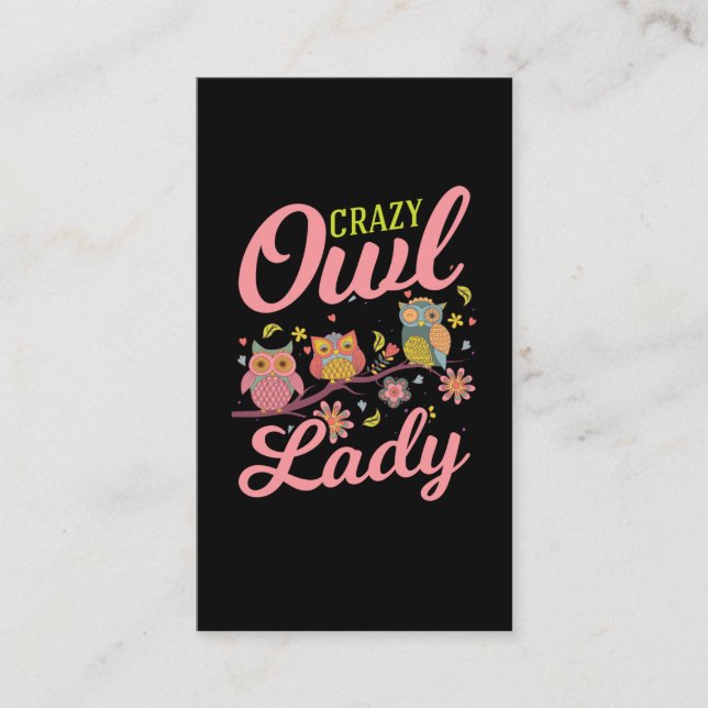 Crazy Owl Lady Colorful Owls Business Card (Front)